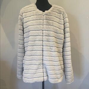 Gray Faux Fur Striped Jacket so soft like new